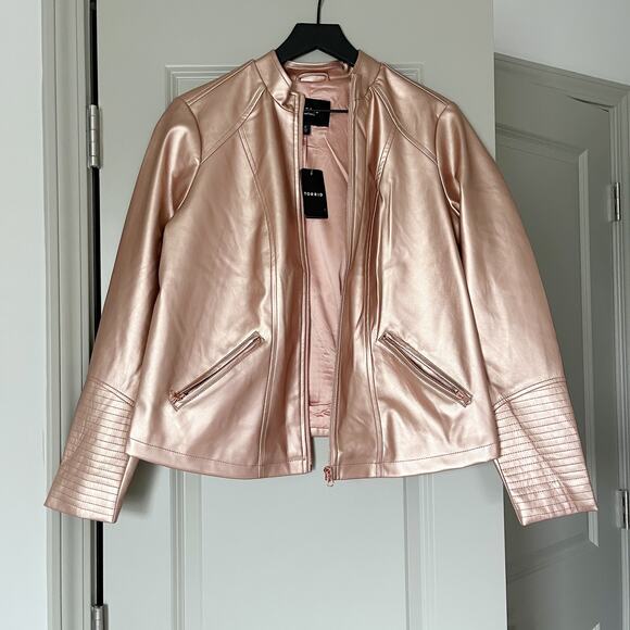 Torrid Rose Gold Jacket - Pink Metallic Zip Moto Faux Leather 0X Large Vegan - Picture 5 of 11